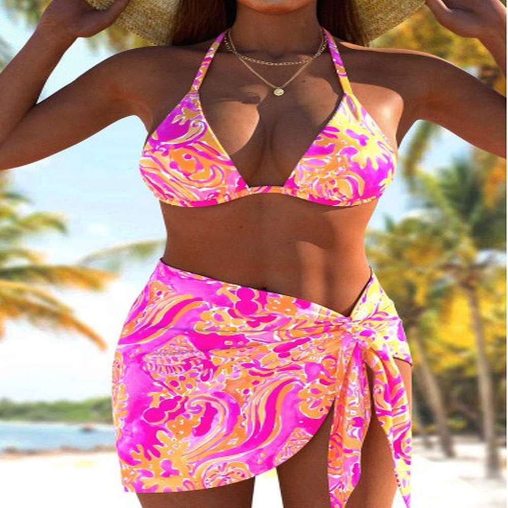 modlily threepiece paisley print hot pink bikini set xl