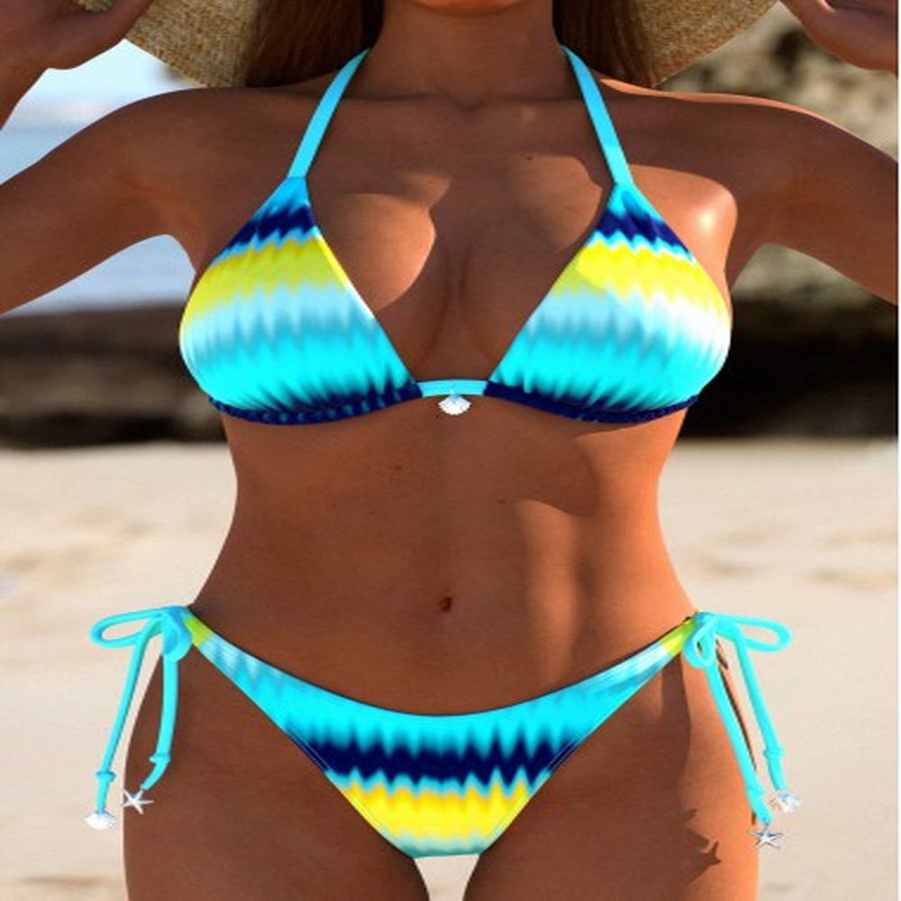 modlily tie back ombre cyan bikini set xl