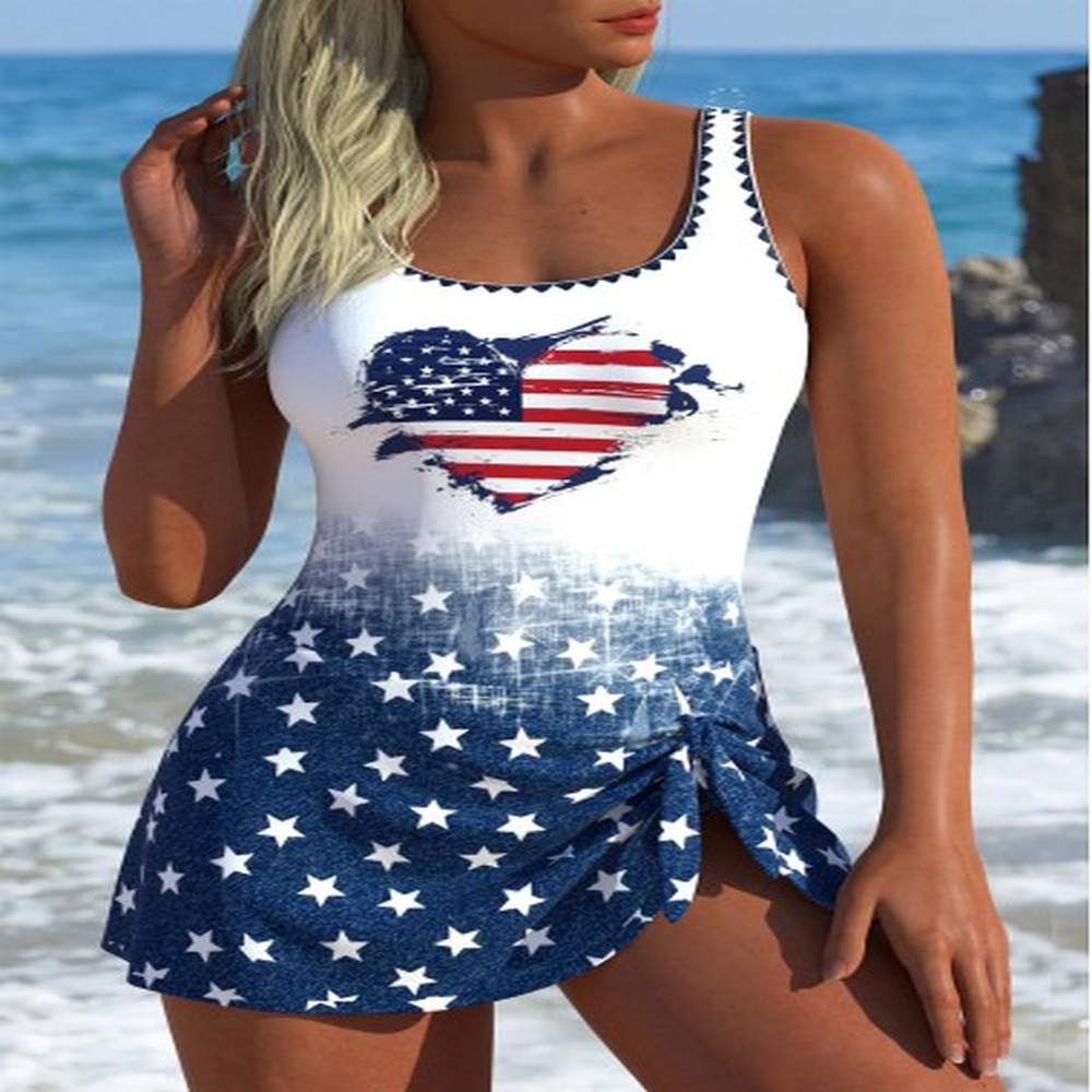 modlily tie flag print multi color one piece swimdress