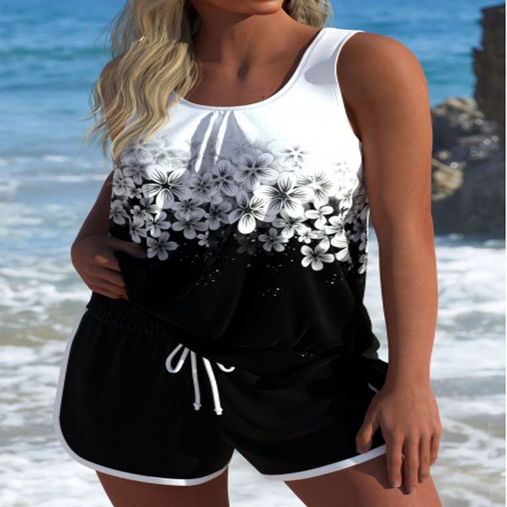 modlily tie floral print black tankini set m