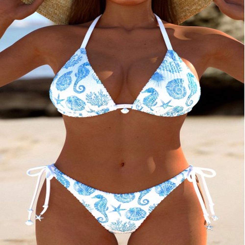 modlily tie marine life print white bikini set xxl