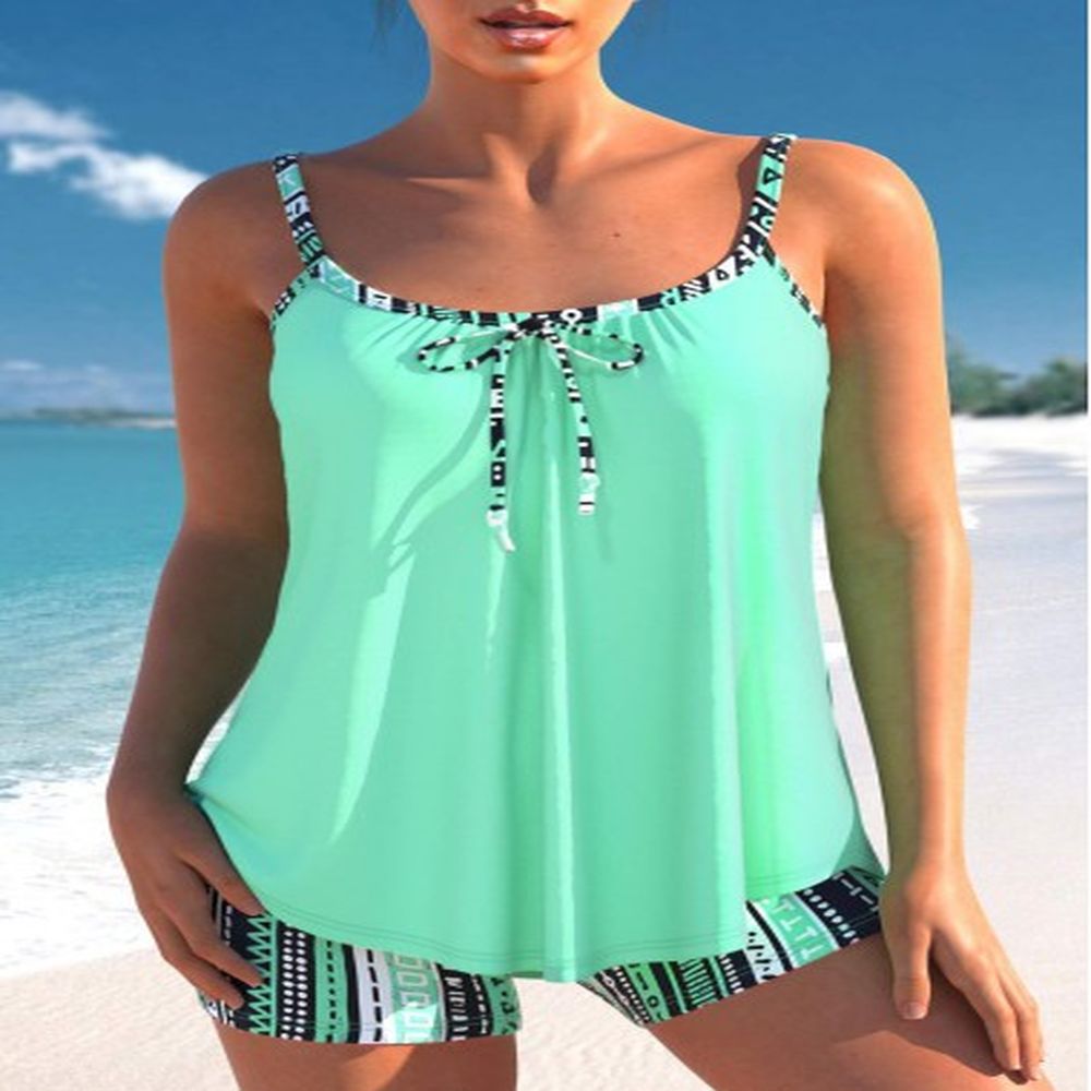 modlily tie mid waisted geometric print tankini set xl