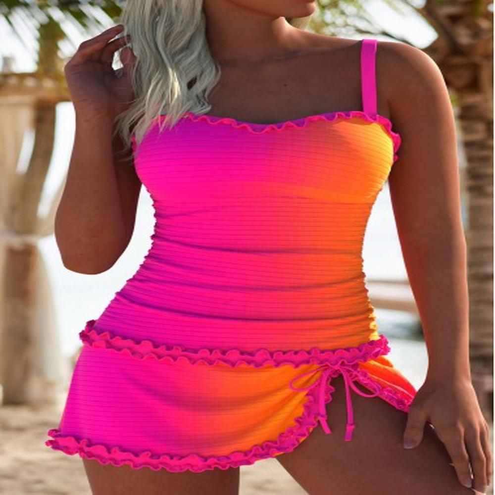 modlily tie mid waisted ombre pink tankini set s