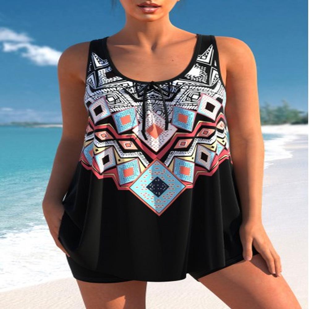 modlily tribal print black bowknot tankini top m