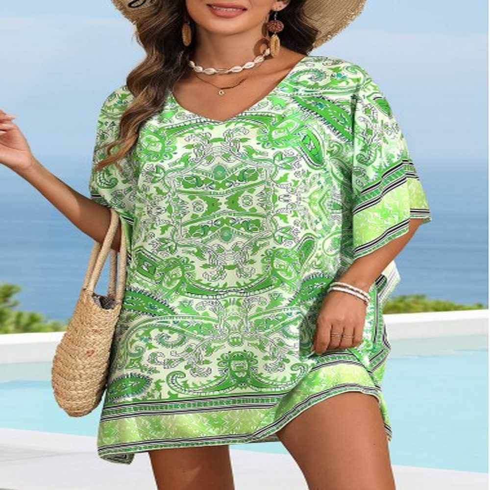 modlily tribal print green v neck cover up l