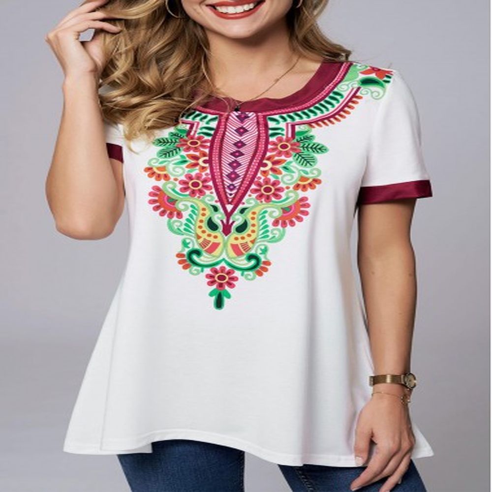 modlily tribal print round neck short sleeve t shirt