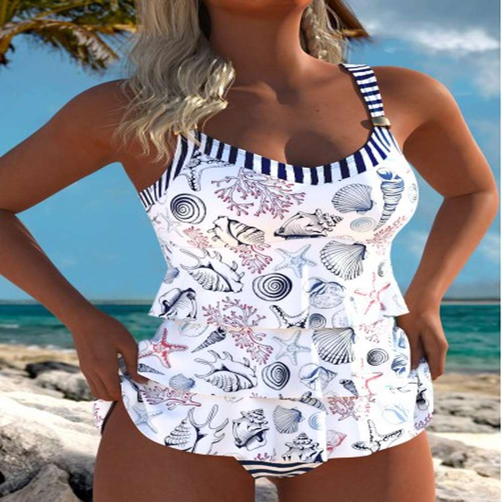 modlily tummy coverage high waisted marine life print tankini set