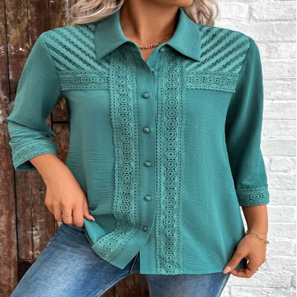 modlily turquoise button patchwork sleeve shirt xxl