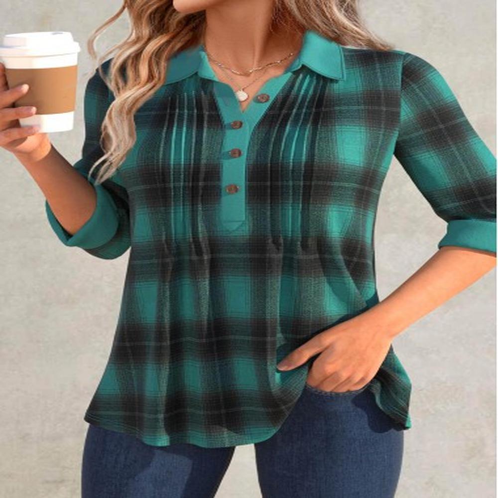 modlily turquoise button plaid long sleeve shirt xl