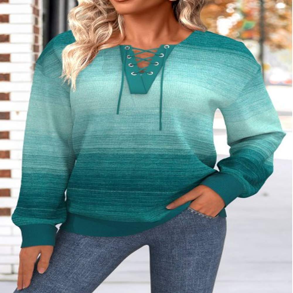 modlily turquoise lace up ombre long sleeve sweatshirt m