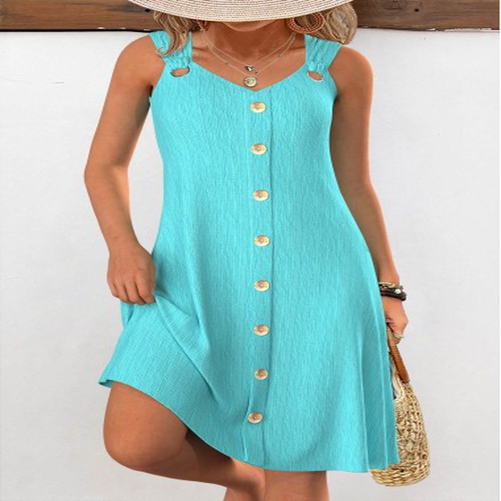 modlily turquoise tummy coverage sleeveless v neck dress m