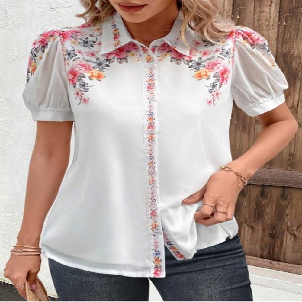 modlily valentineaposs day white button floral print short sleeve blouse