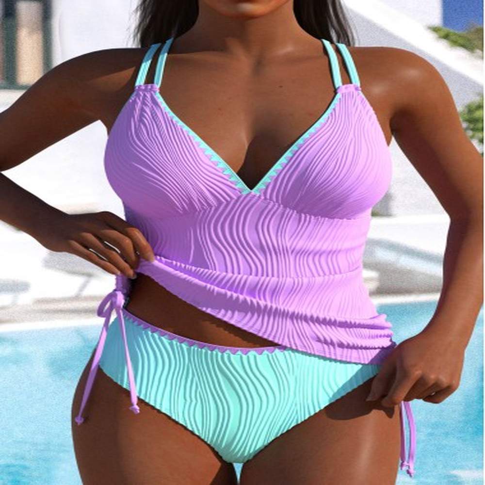 modlily vneck mid waisted purple tankini set s