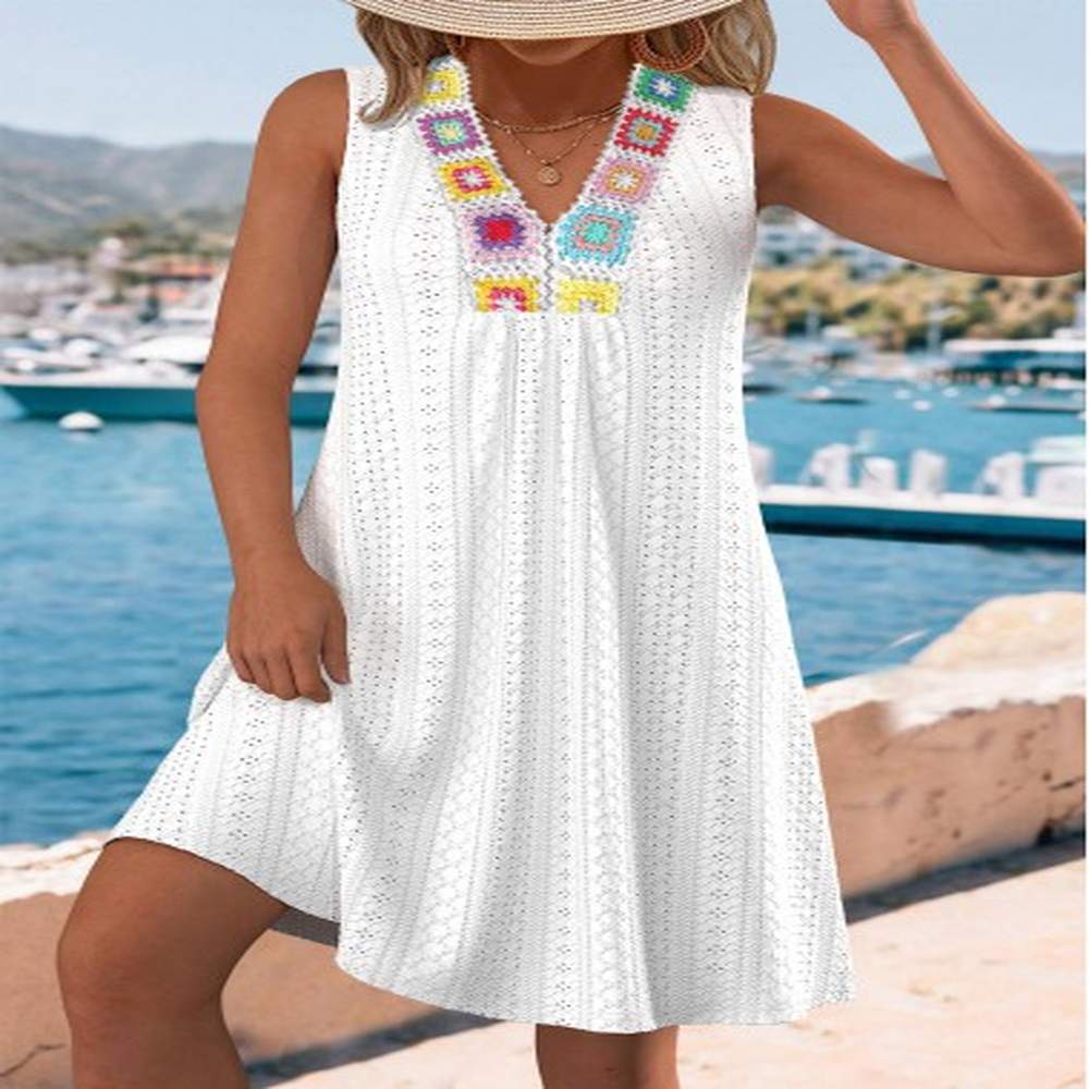 modlily white a line sleeveless v neck dress s
