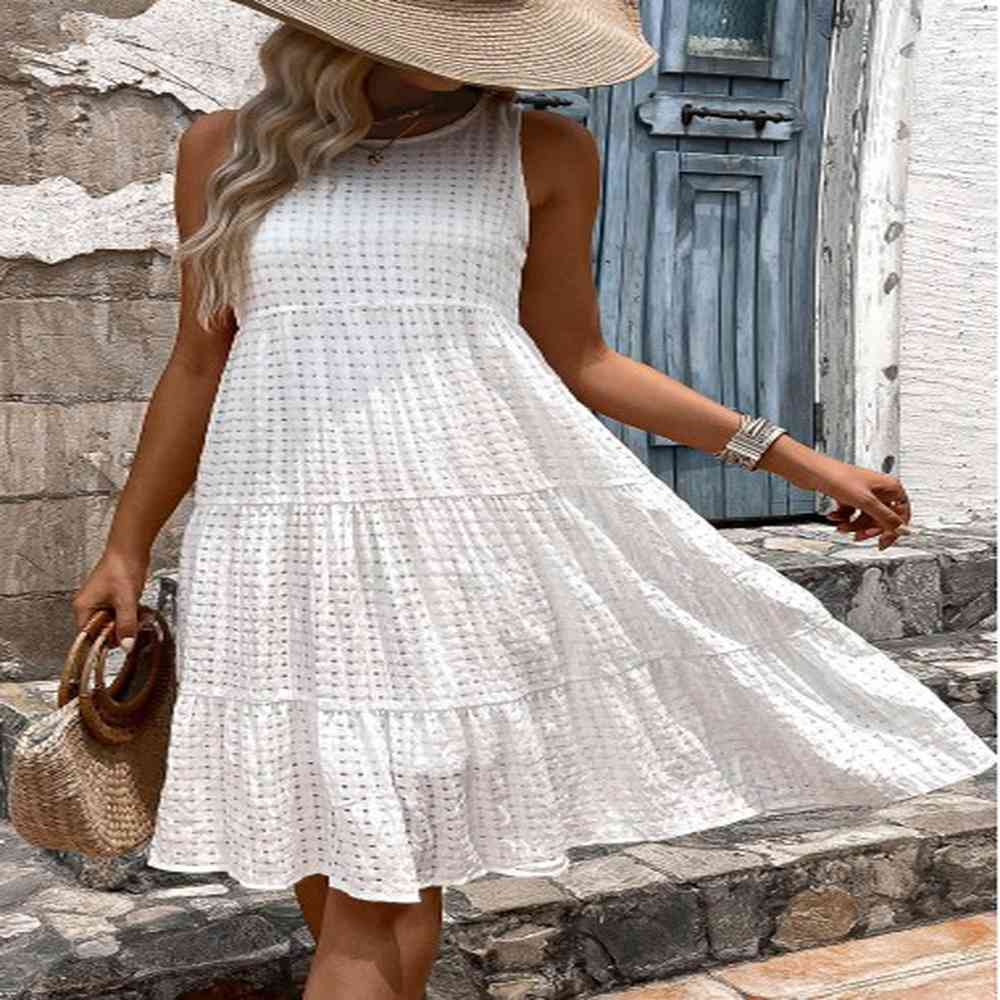 modlily white breathable sleeveless round neck dress xl