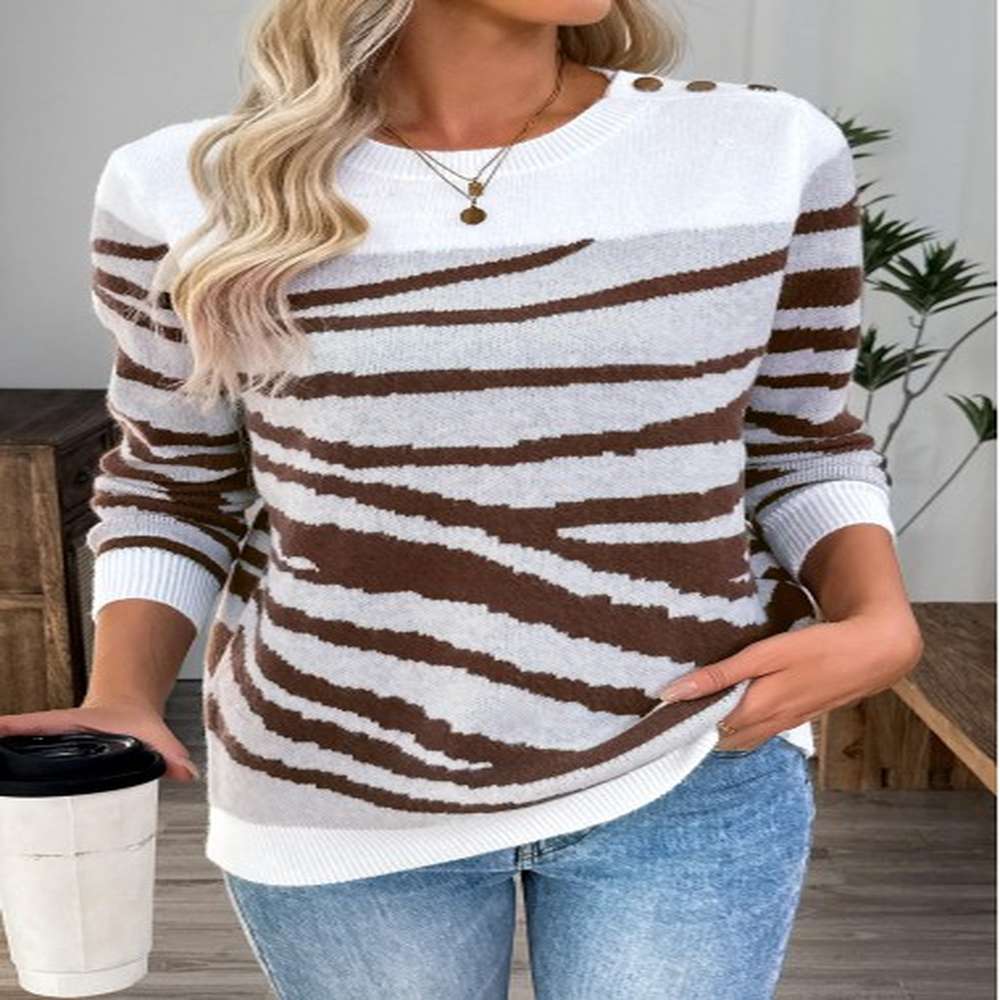 modlily white button long sleeve round neck sweater m
