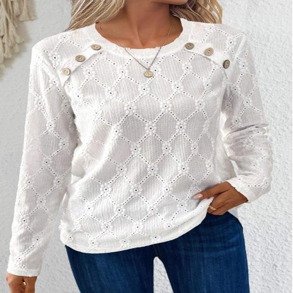 modlily white button long sleeve round neck t shirt