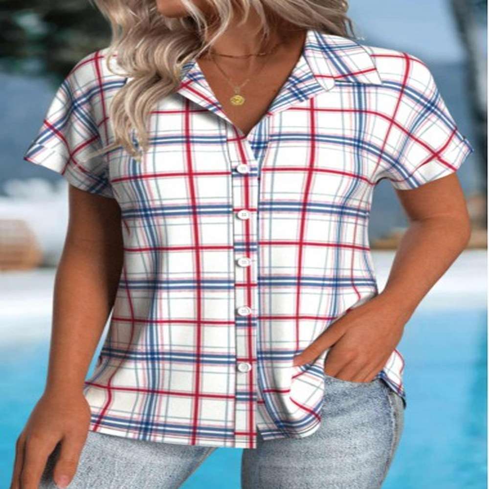 modlily white button plaid short sleeve shirt s
