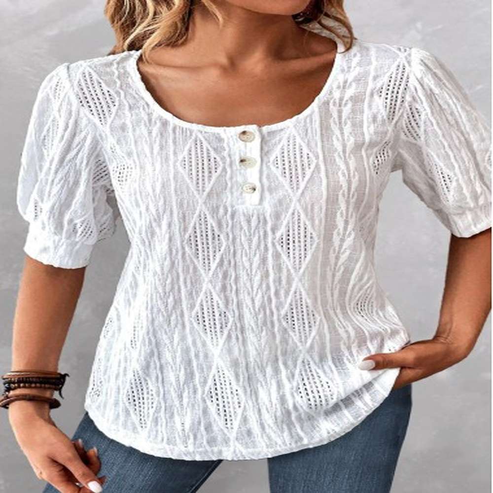 modlily white button short sleeve round neck blouse xl