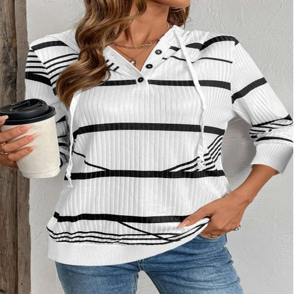 modlily white drawstring striped long sleeve hoodie m
