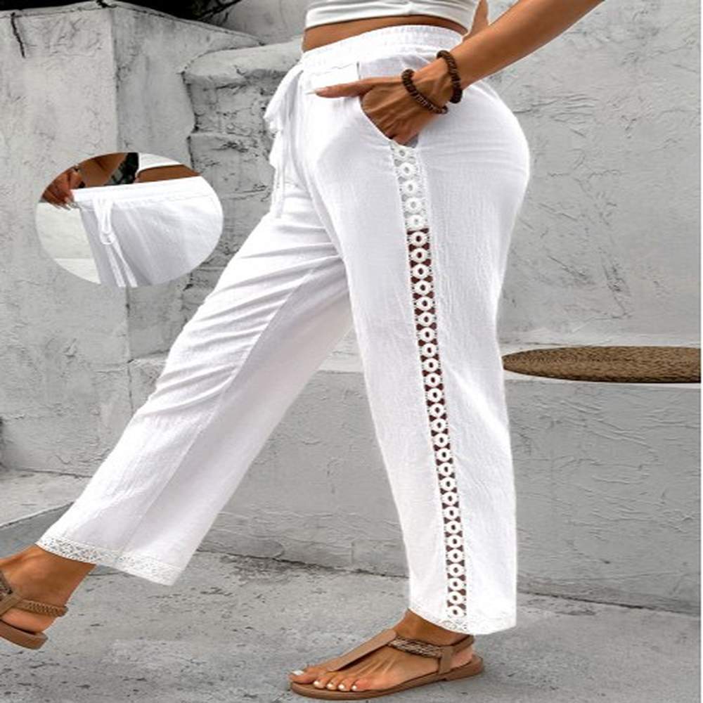 modlily white elastic waist high waisted pants m