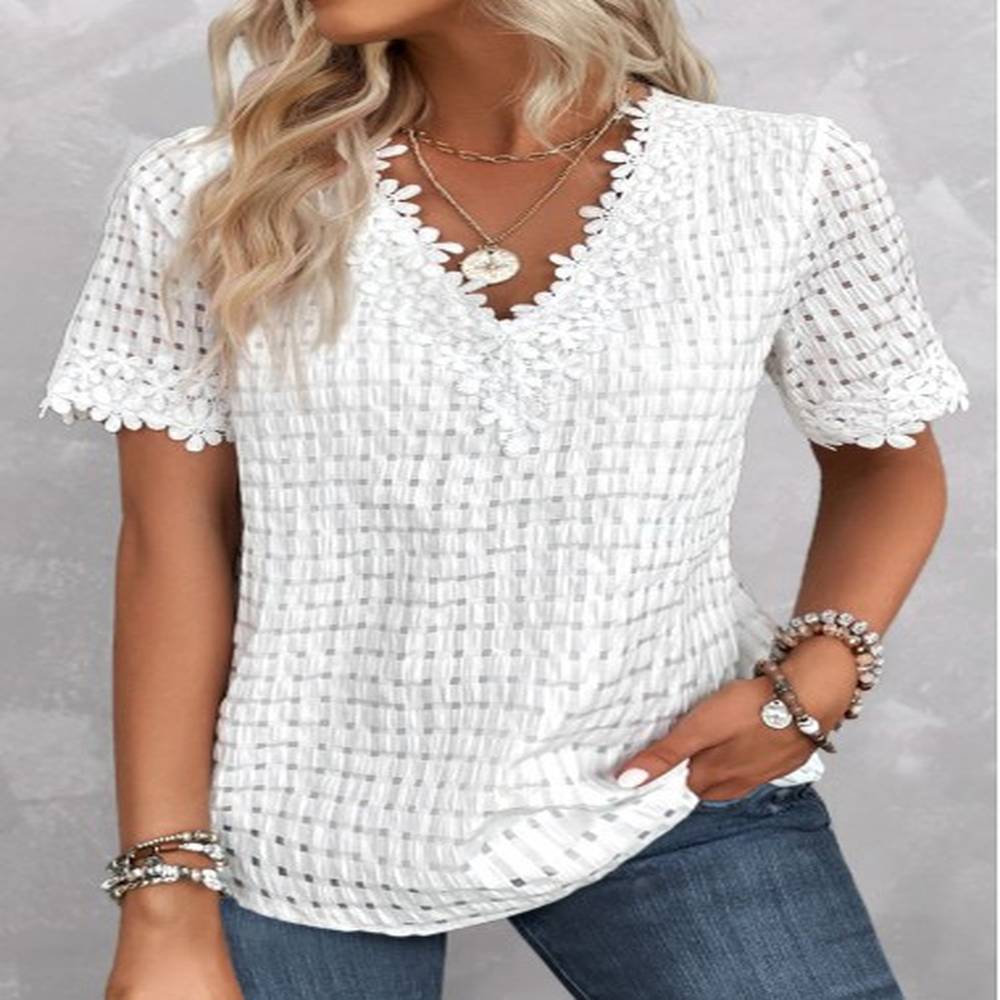 modlily white embroidery short sleeve v neck blouse xxl