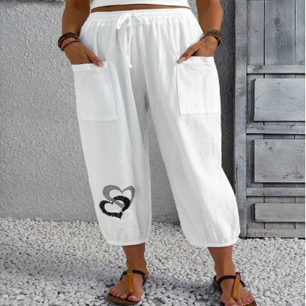 modlily white heart print jogger elastic waist high waisted pants