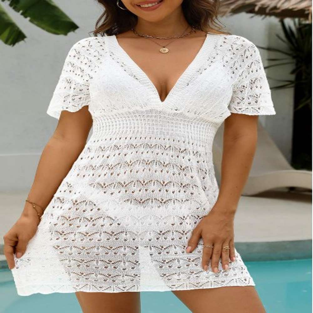 modlily white hollow out smocking cover up m