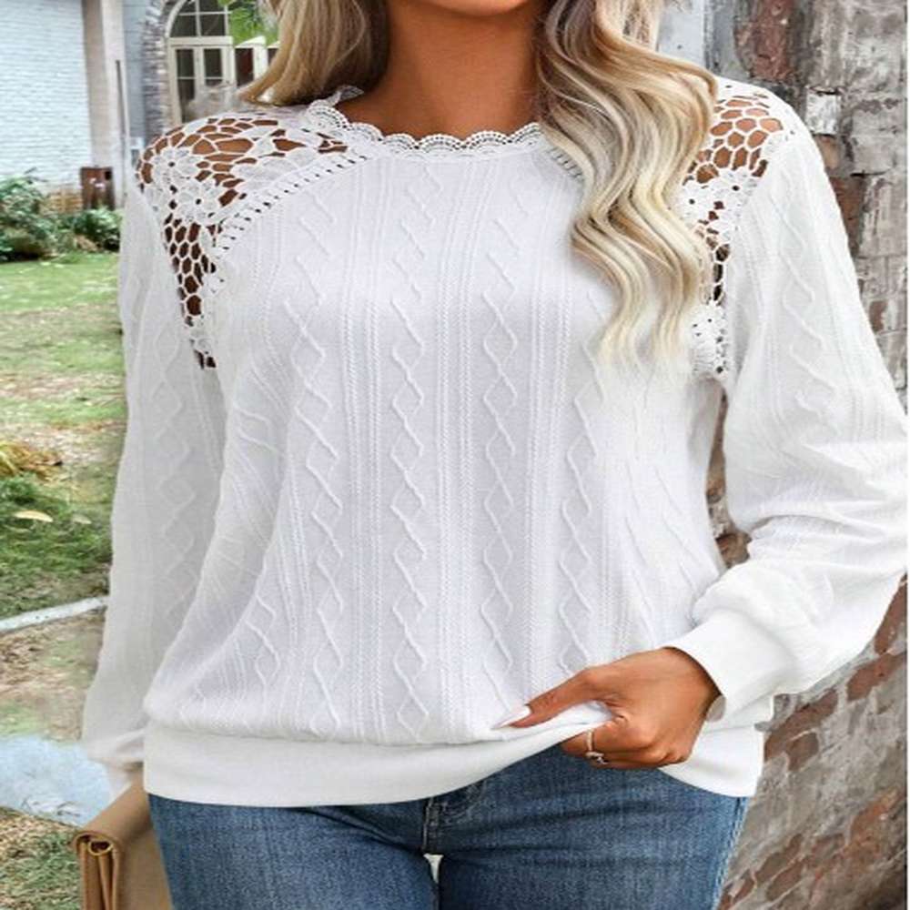 modlily white lace long sleeve round neck sweatshirt l