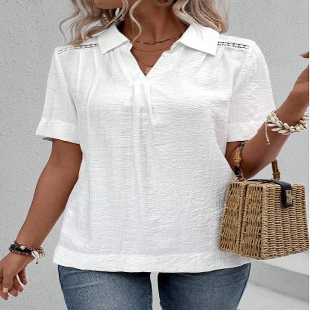 modlily white lace short sleeve shirt collar blouse xl