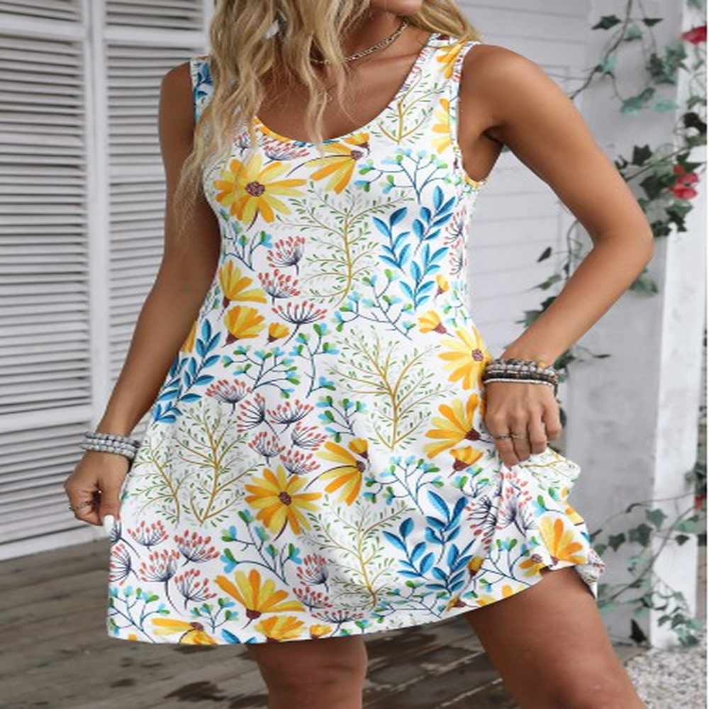 modlily white lightweight floral print a line sleeveless dress
