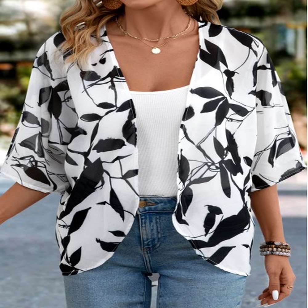 modlily white lightweight leaf print sleeve light cardigan