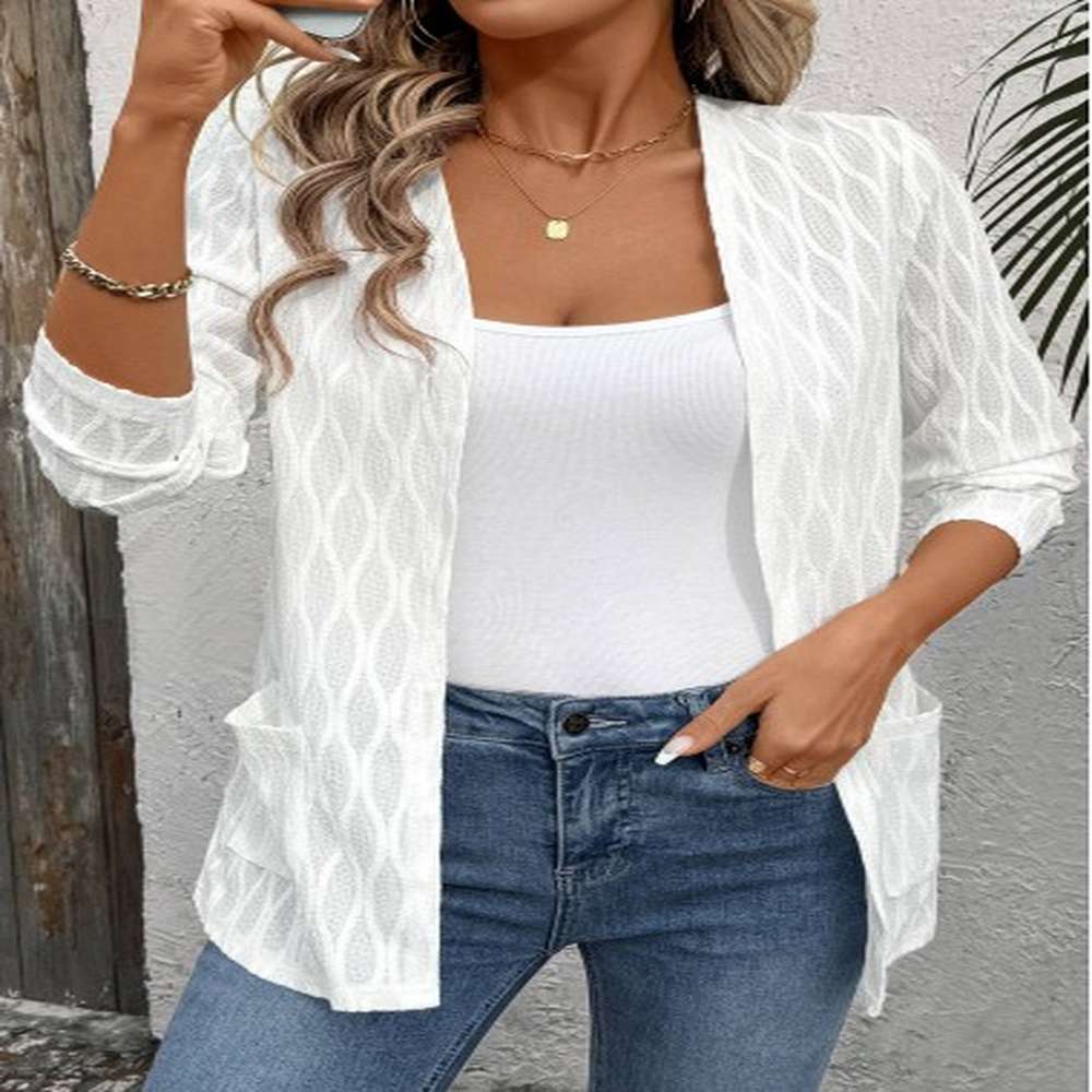 modlily white long sleeve pocket light cardigan l