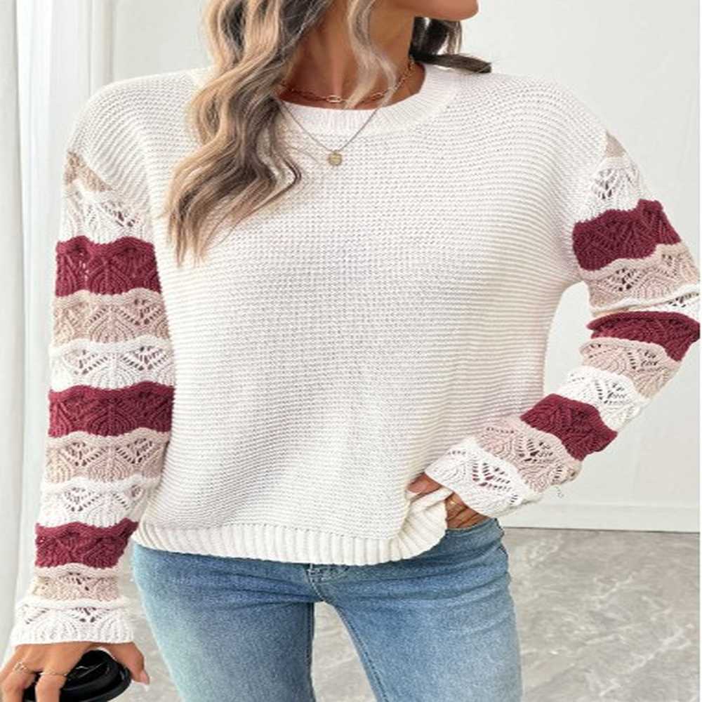 modlily white long sleeve round neck sweater xl