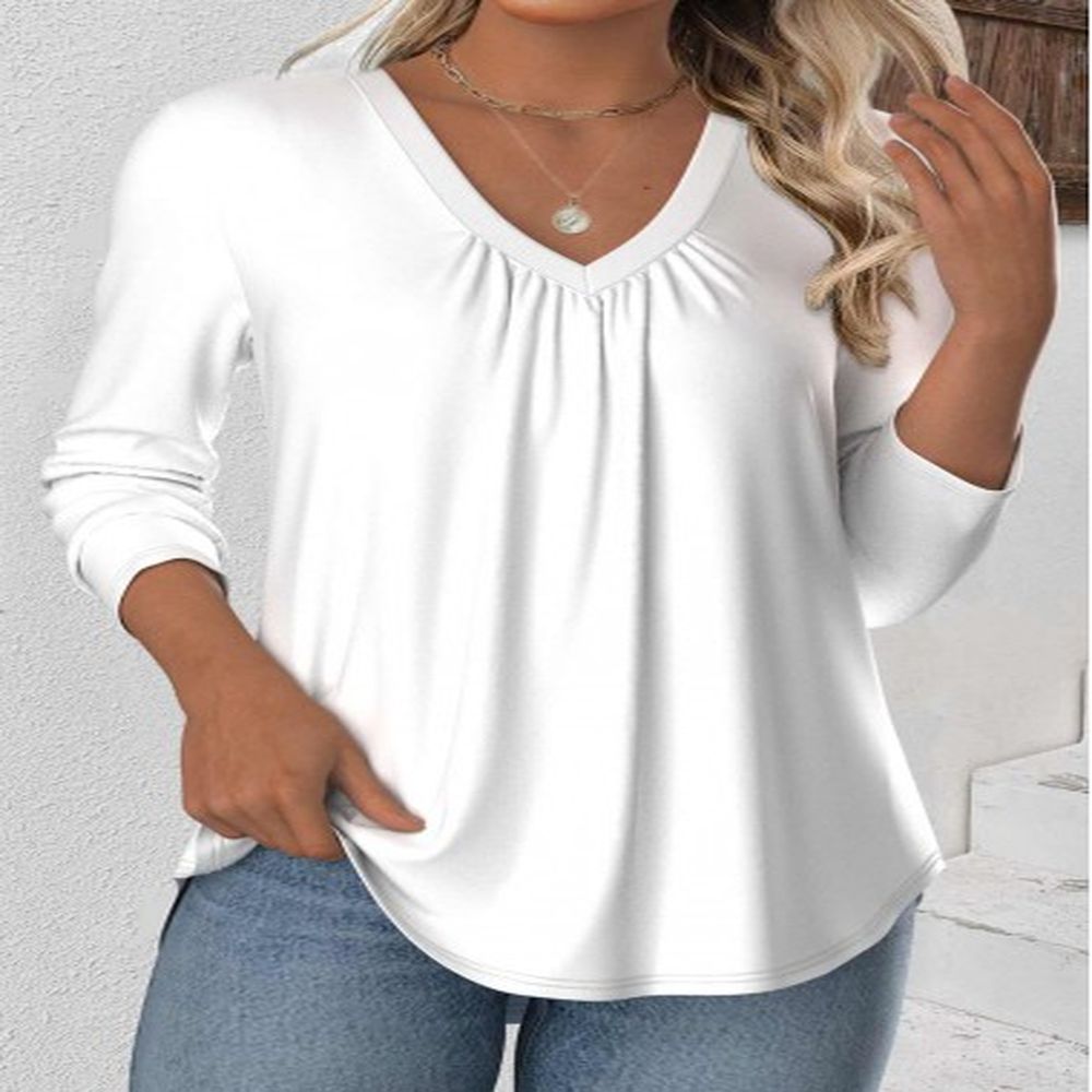 modlily white long sleeve v neck t shirt xl