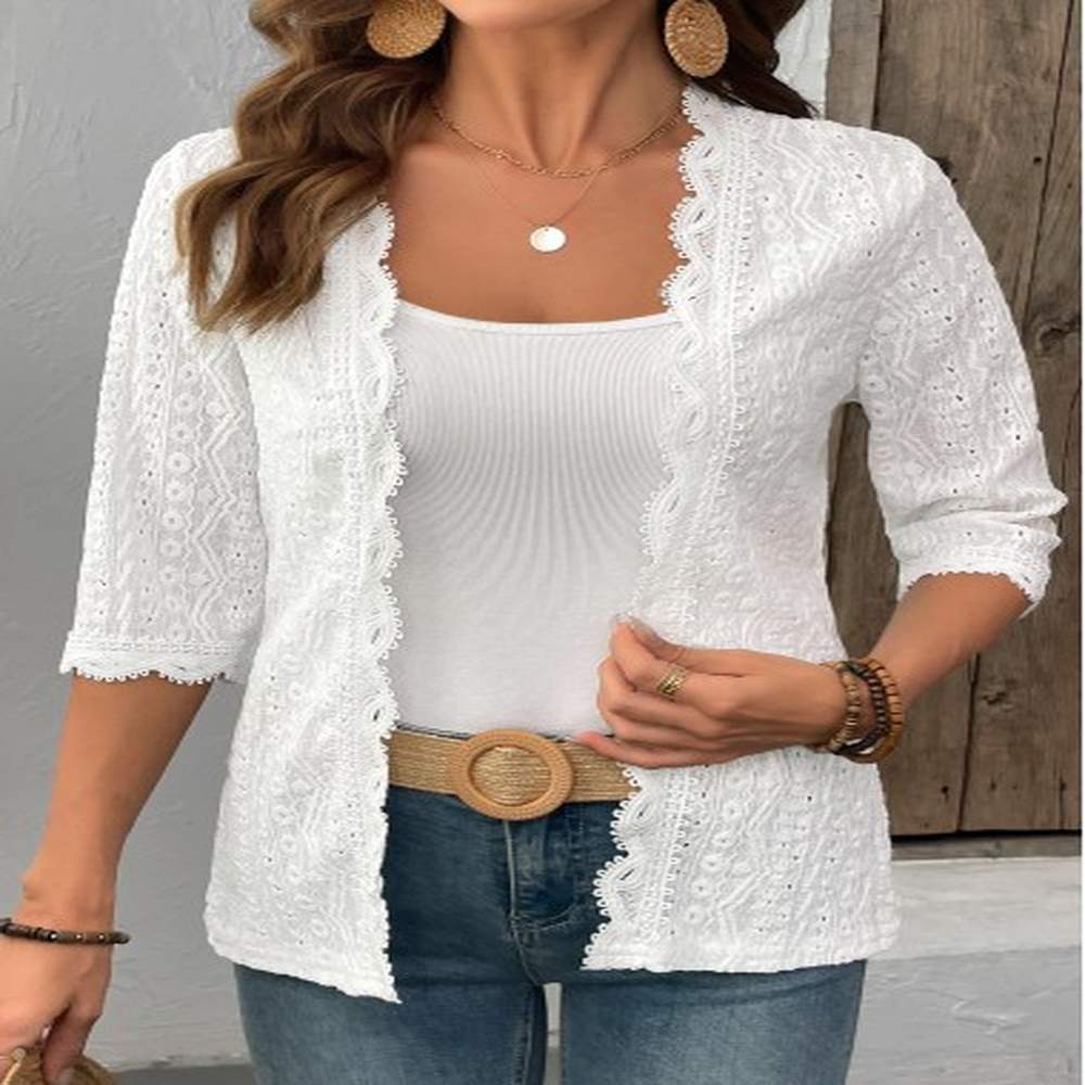 modlily white patchwork sleeve light cardigan l