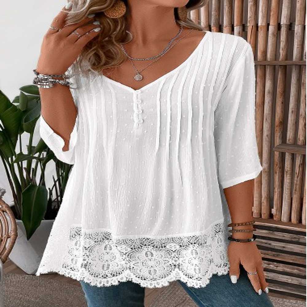modlily white patchwork sleeve v neck blouse s
