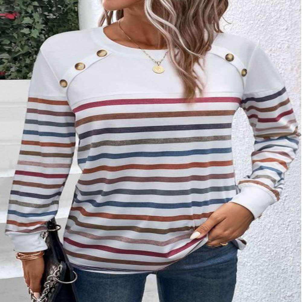 modlily white patchwork striped long sleeve t shirt xl