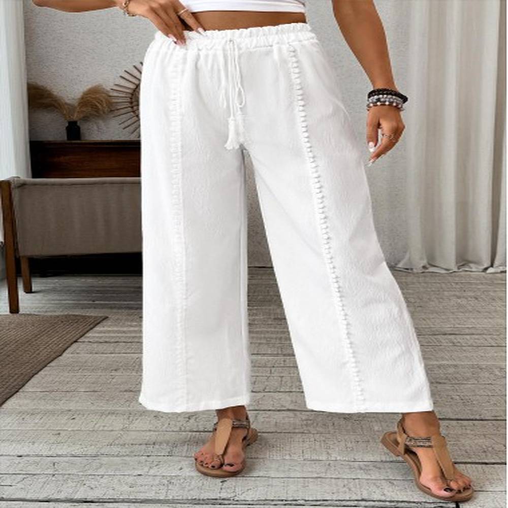 modlily white patchwork wide leg elastic waist high waisted pants
