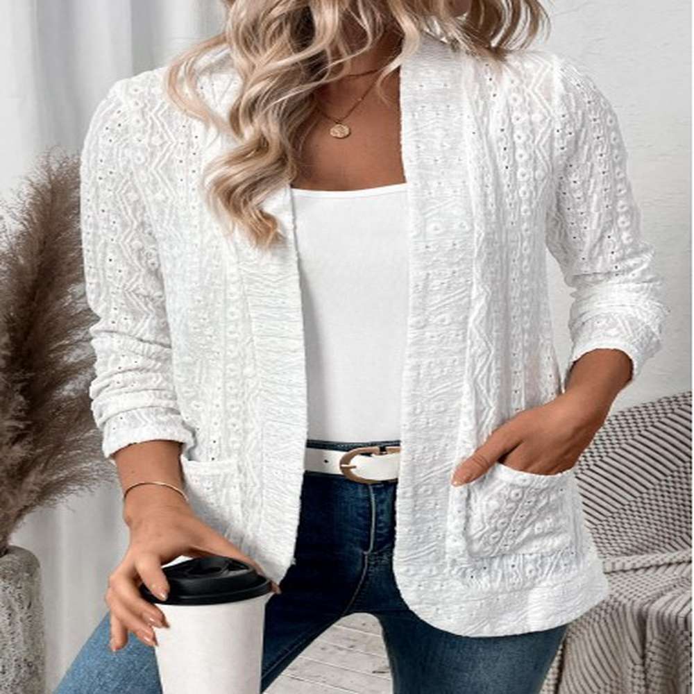 modlily white pocket lace long sleeve coat xl