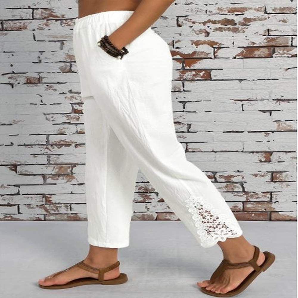 modlily white pocket straight leg elastic waist high waisted pants