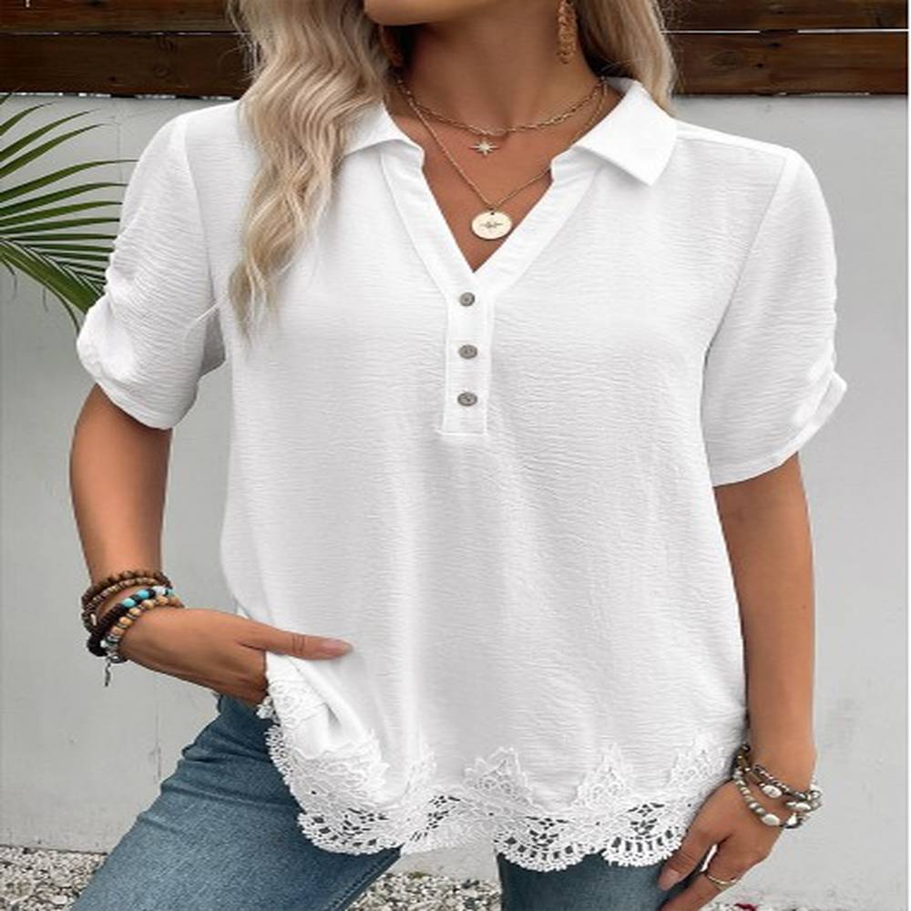 modlily white short sleeve shirt collar blouse l