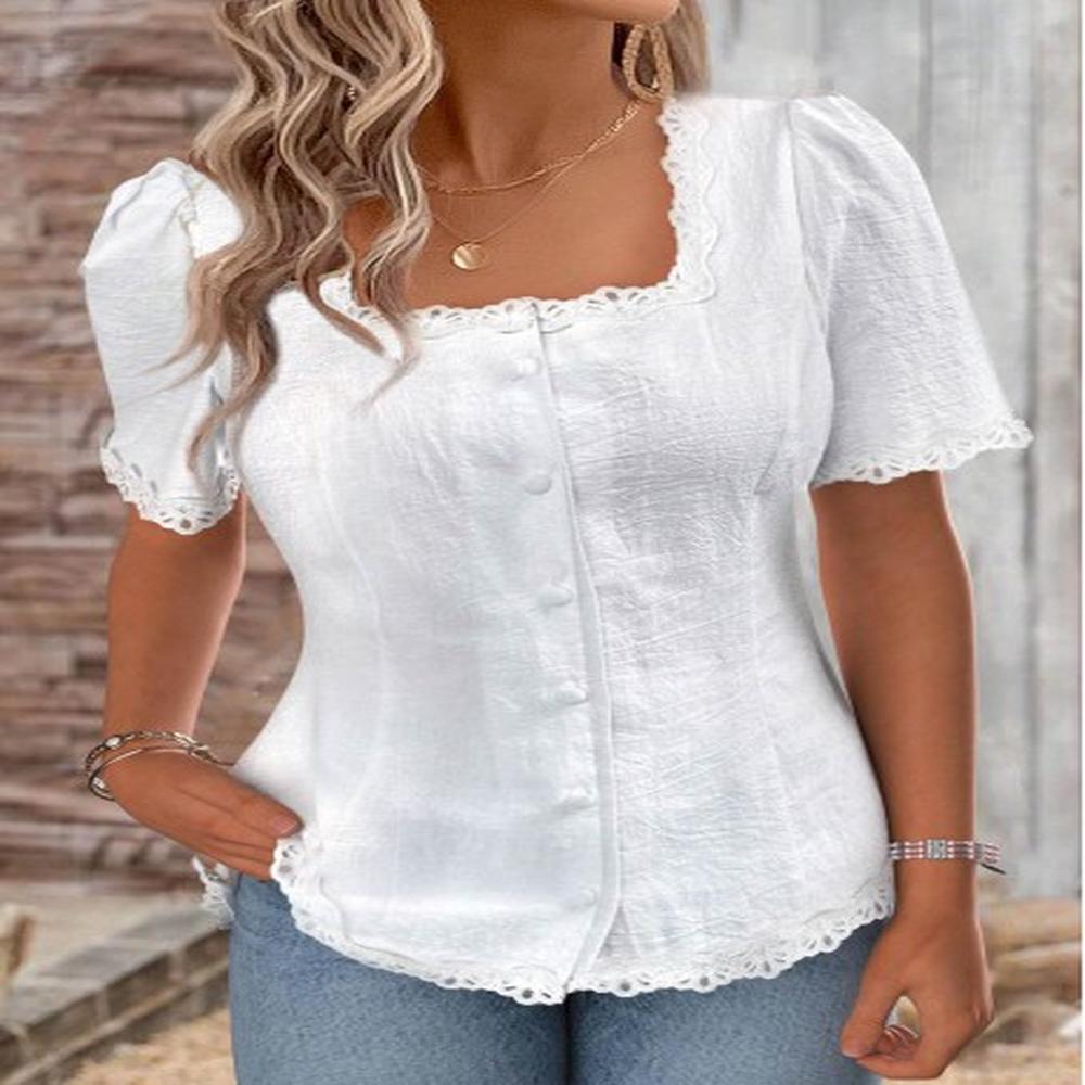 modlily white short sleeve square neck blouse s