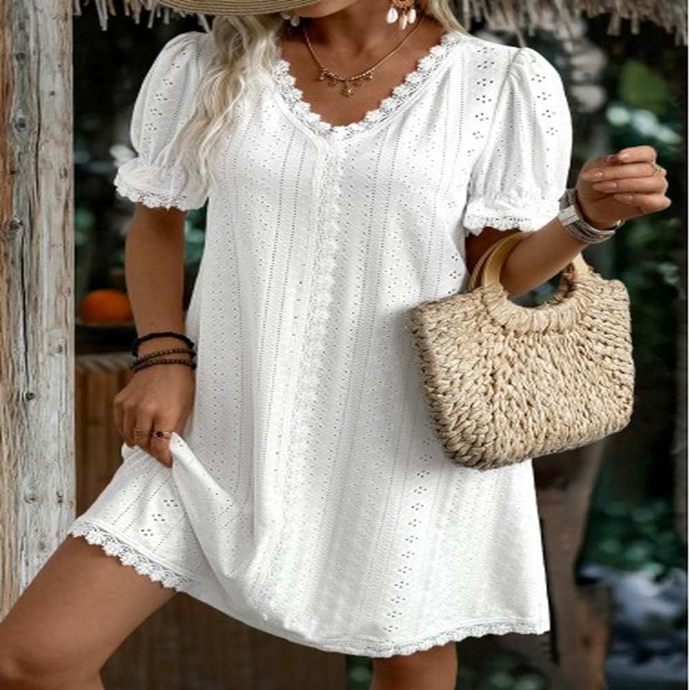 modlily white short sleeve v neck dress l