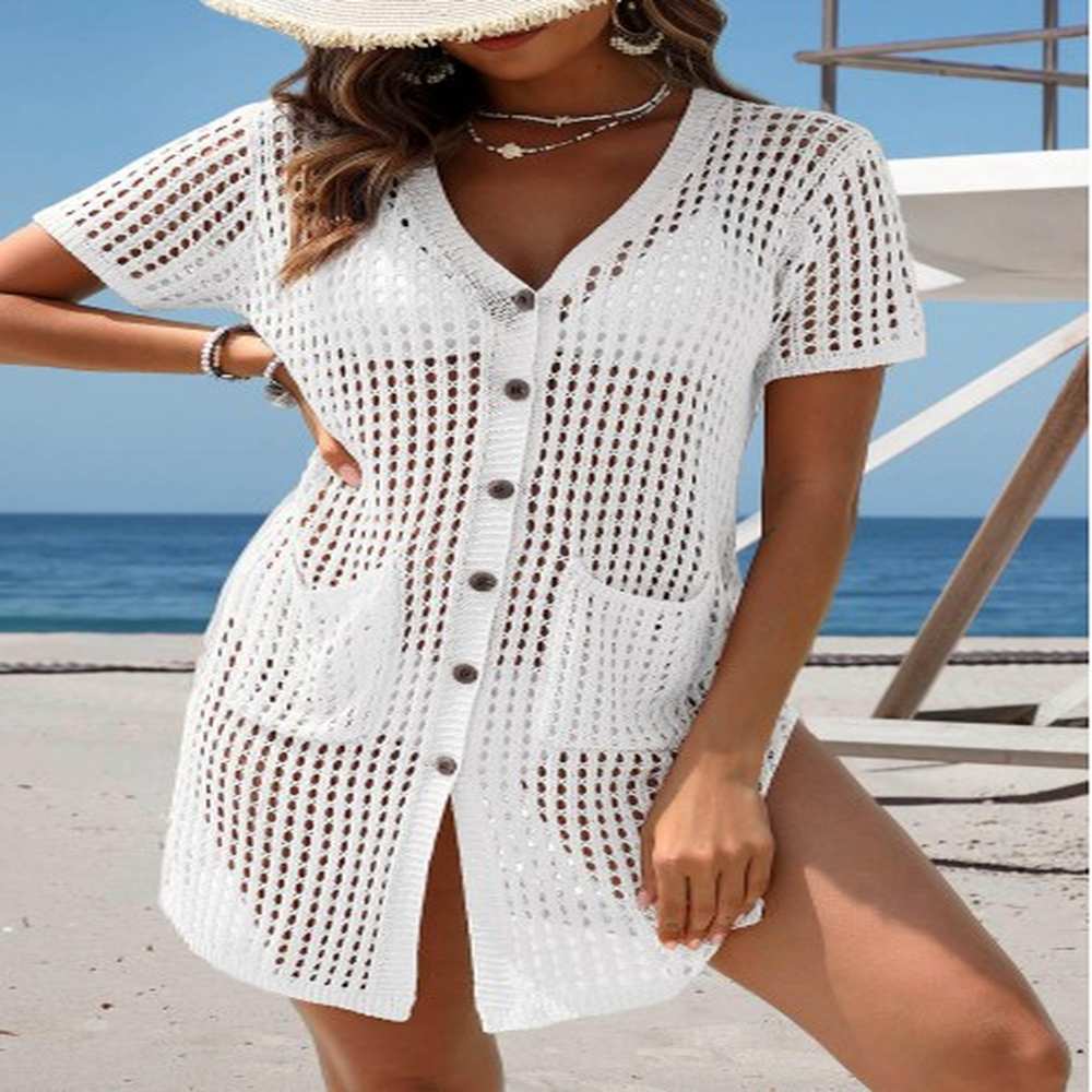 modlily white split v neck cover up xl