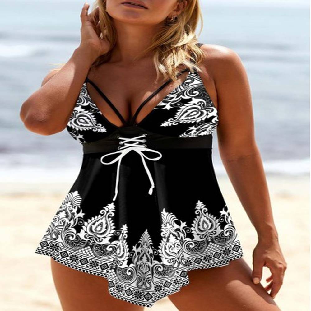 modlily white tribal print lace up swimdress top s