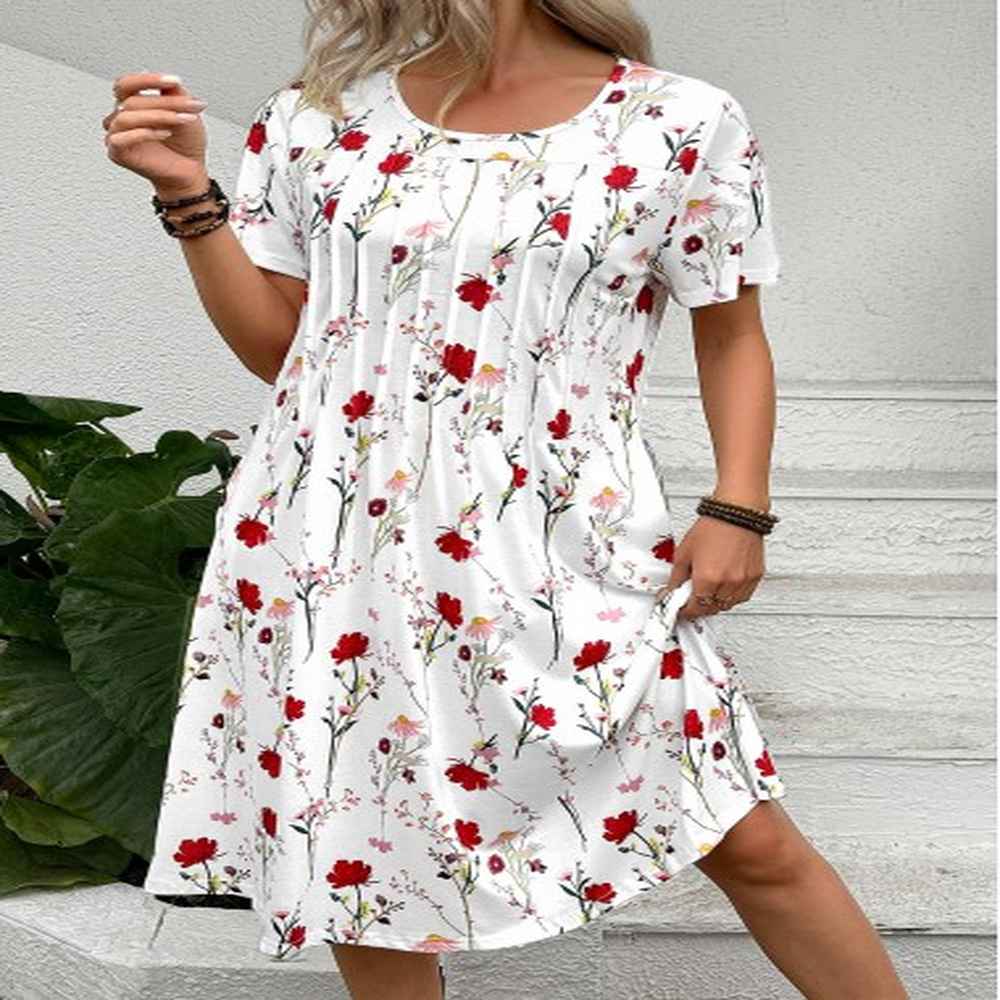 modlily white tuck stitch floral print a line dress