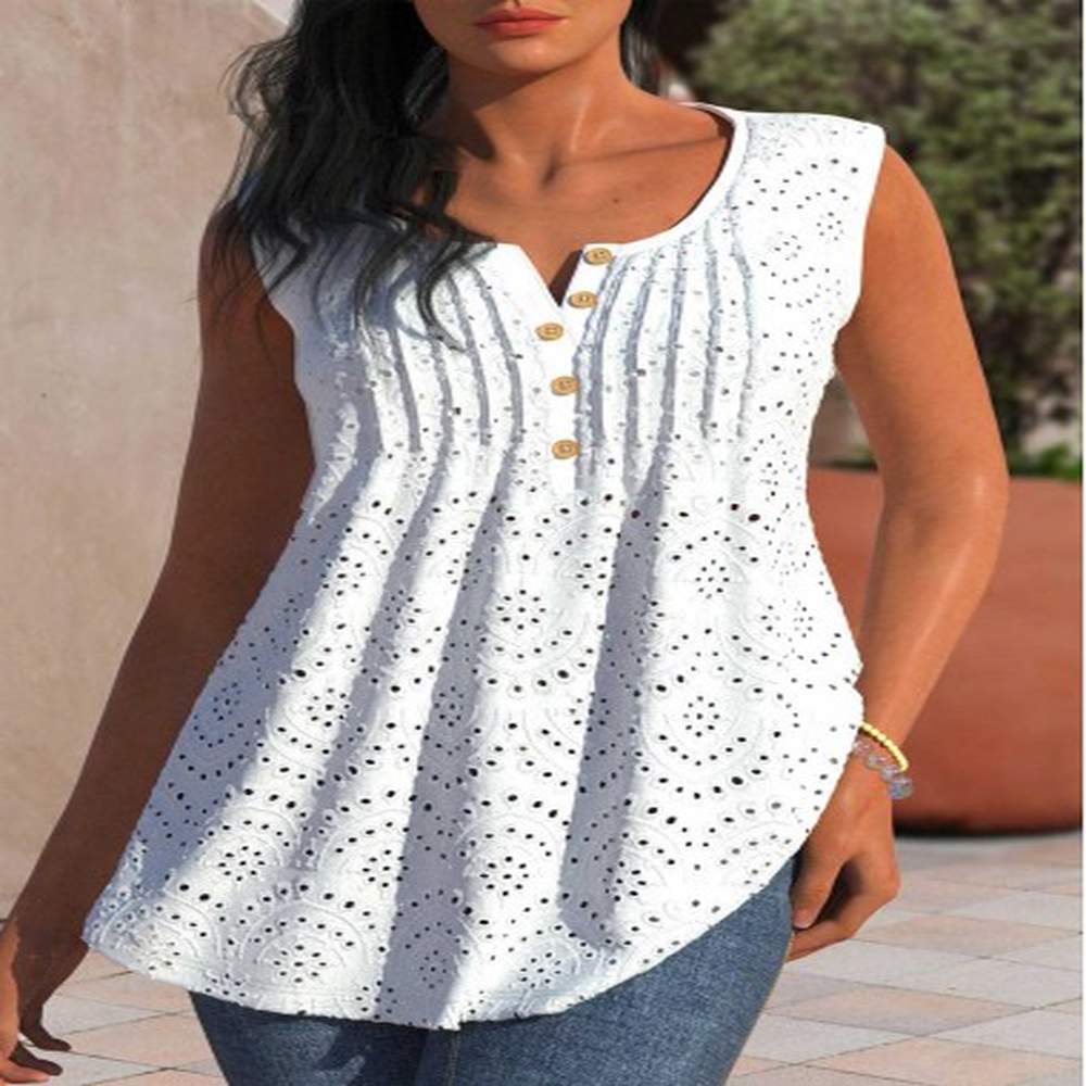 modlily white tuck stitch split neck tank top l