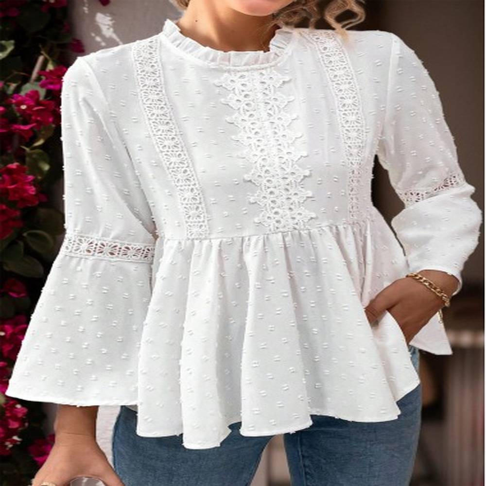 modlily white tummy coverage long sleeve round neck blouse