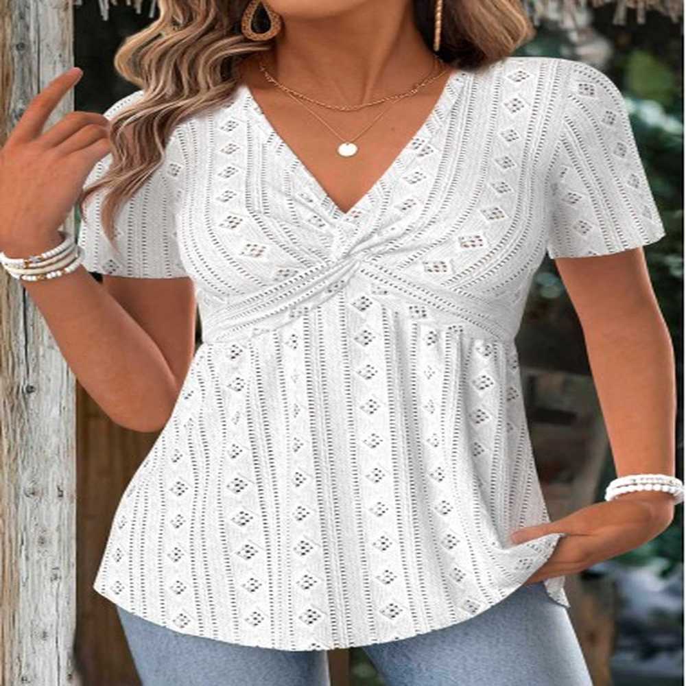 modlily white tummy coverage short sleeve v neck t shirt